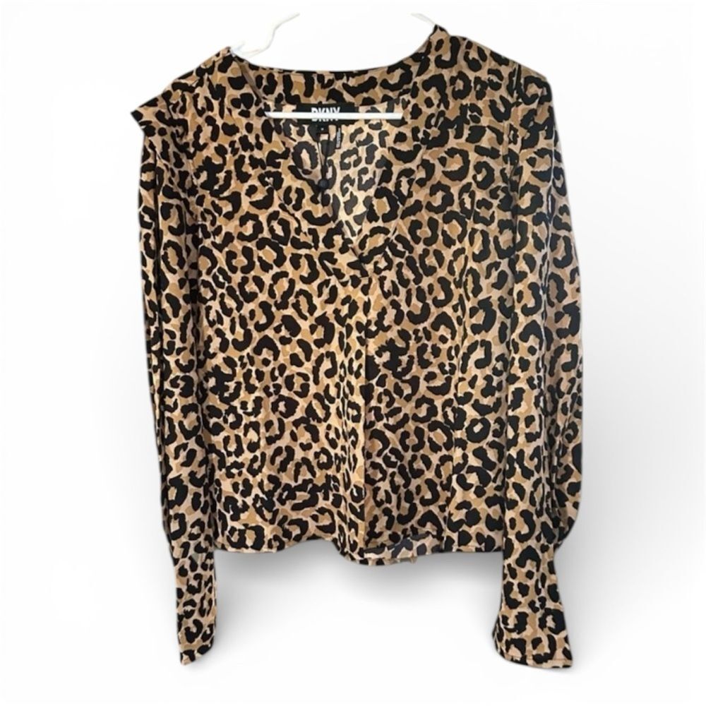 DKNY Women’s Leopard Print Long Sleeve Blouse Medium​​ NWT​